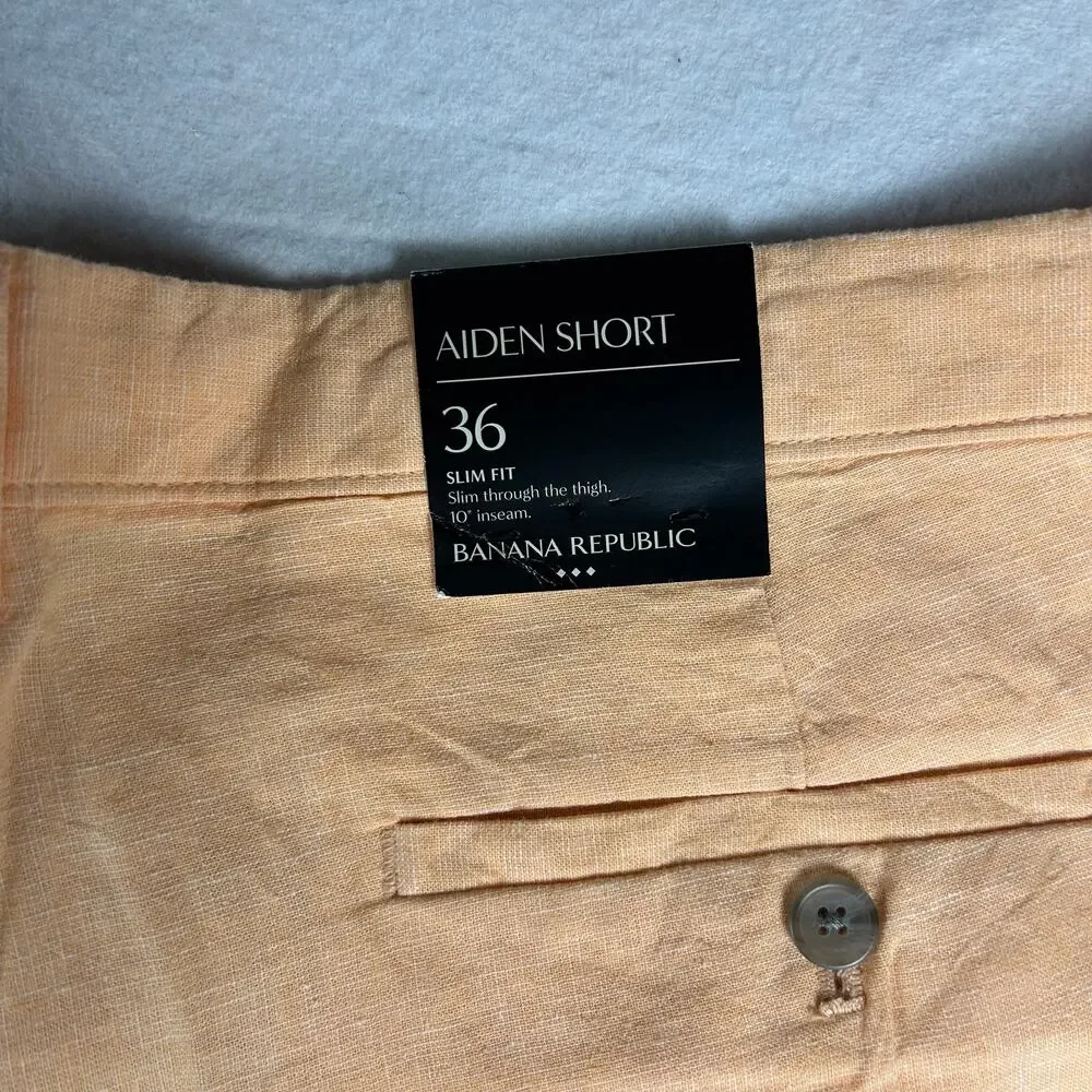 New Banana Republic Aiden Slim Men's Linen Shorts Size 36 Peach NWT, with Tags